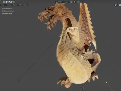 Dragon wooden sculpture of Low-poly 3D model
