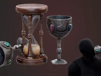 Hourglass and Chalice Low-poly 3D model