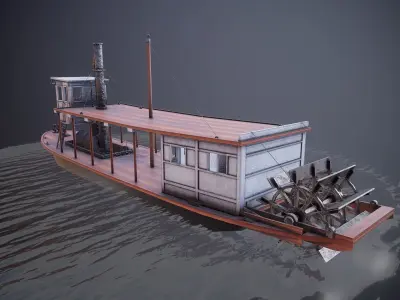 Steam ship Low-poly 3D model
