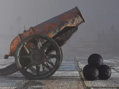 Rusty cannon Low-poly 3D model