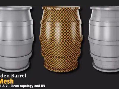 Wooden Barrel  Base Mesh Low-poly 3D model