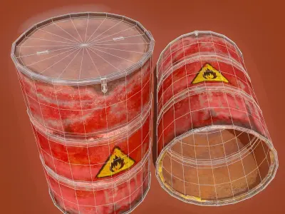Red Oil Barrel Low-poly 3D model