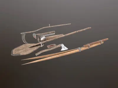 Medieval building tools old for gamedev Low-poly 3D model