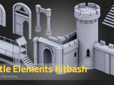 50 Castle Elements Kitbash Low-poly 3D model