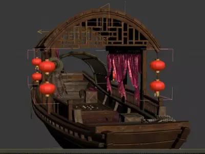Small boats flower boats ancient boats ornate boats wooden boats 3D model