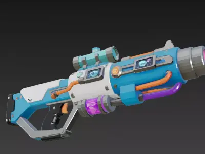 Cartoon Cyber Blue White Rifle 3D Model PBR Low-poly 3D model