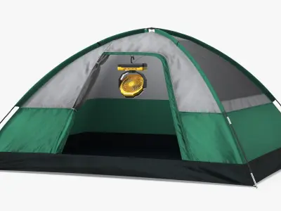 Portable Tent Ceiling Fan with Hook Attachment Yellow 3D model