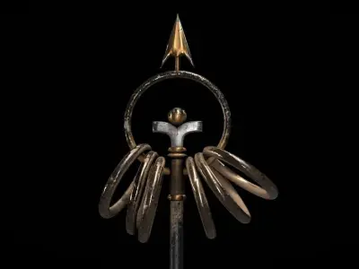 Khakkhara with rings Low-poly 3D model