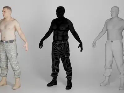 Shirtless military man in A-pose 327 Low-poly 3D model