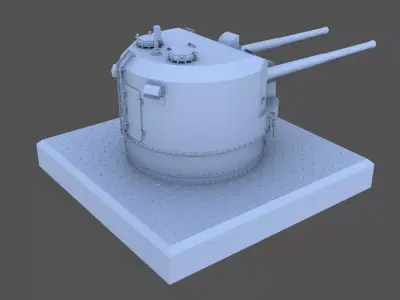 QF 5-25-inch Mk I DP Turret - 1-72 scale 3D print model