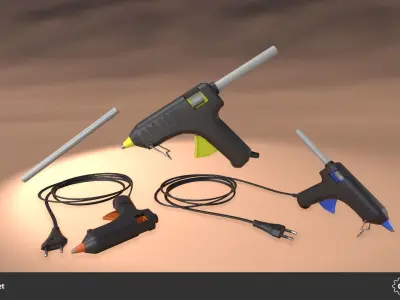Hot Glue Gun Set Low-poly 3D model