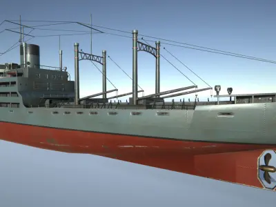 Old Japan Transport Ship Low-poly 3D model