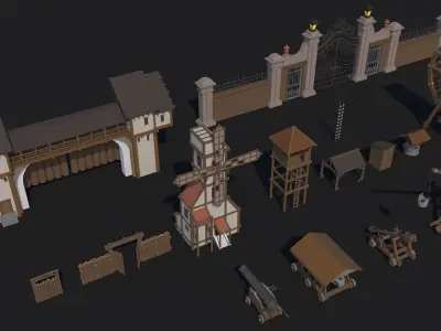 300 Fantasy Medieval Interior Exterior Furniture Prop Collection Low-poly 3D model