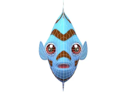 Blue Discus Animated Fish Cartoon    Low-poly 3D model