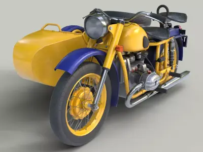 Heavy patrol motorcycle M-67-36 Ural Low-poly 3D model