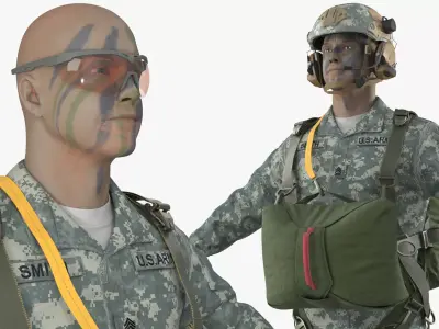 Military Parachute Equipped Soldier Green 3D model purchase