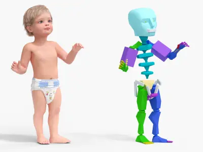 Boy Aged 1 Year in Diaper Rigged 3D model