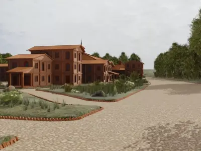 Village In Autumn Woods 3D model