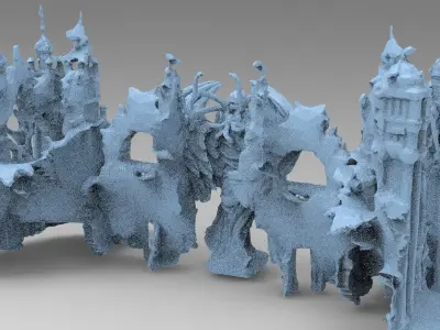 Ancient temple Stone gate front 2 versions 3D model