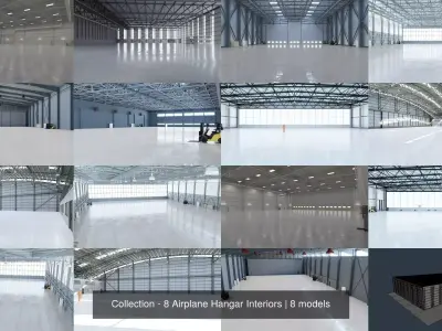 Collection - 8 Airplane Hangar Interiors 3D Model Pack
