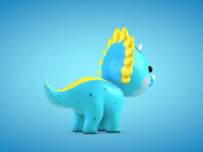 Cartoon Triceratops Dinosaur Low-poly 3D model