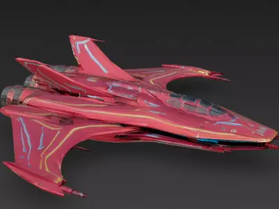 Futuristic Red Sci Fi Fighter Jet 3D Model PBR Low-poly 3D model