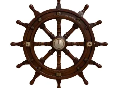 Vintage Wooden Ship Wheel 3D model