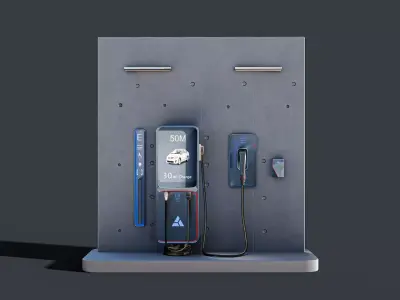 Futuristic EV Charging Station Low-poly 3D model