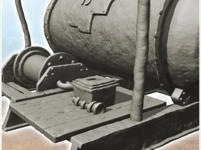 Station with tank under sheet metal roof -1- 3D print model