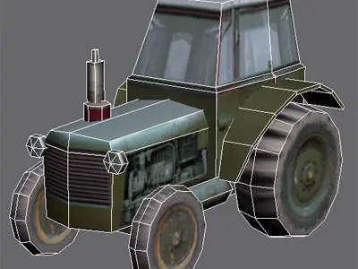 Tractor group of three old tractors Low-poly 3D model