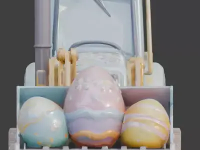 3D EASTER THEMED BULLDOZER WITH GIANT COLORFUL EGGS V01 Low-poly 3D model