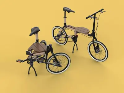 WOODEN RATTAN FOLDING BIKE BICYCLE FOLDABLE TO CHAIR 3D model