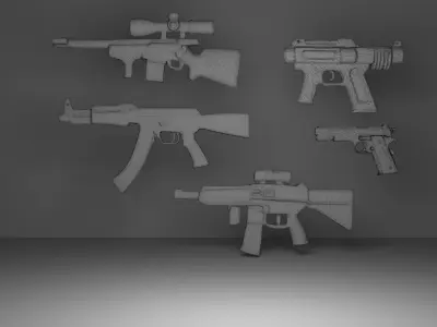 Guns collection Low-poly 3D model