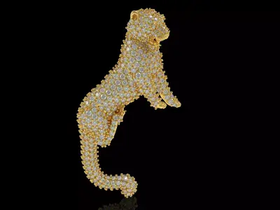 Fully Iced Panther Diamond Brooch 3D print model