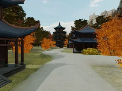 Serene Mountain Village In Autumn 3D model