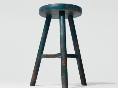 Old Wooden Tabouret Low-poly 3D model