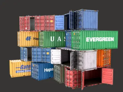 20 Ft Old and New Container Collection Low-poly 3D model