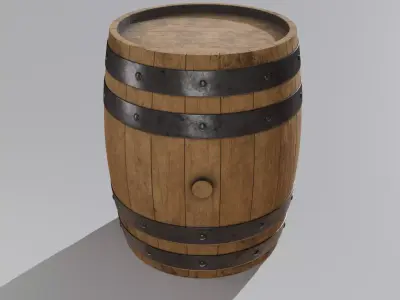 Wooden Barrel Low-poly 3D model 10