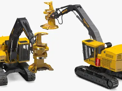 Tigercat 855D Tracked Feller Buncher Dirty 3D model