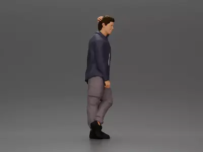 Fashion model posing casually in open shirt cargo pants 3D print model