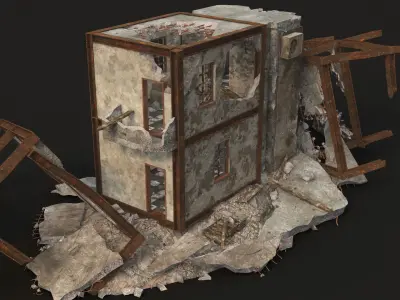 destroyed building Low-poly 3D model 3