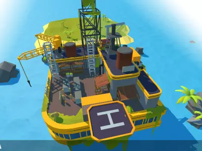 Lowpoly Oil Rig Environment Low-poly 3D model