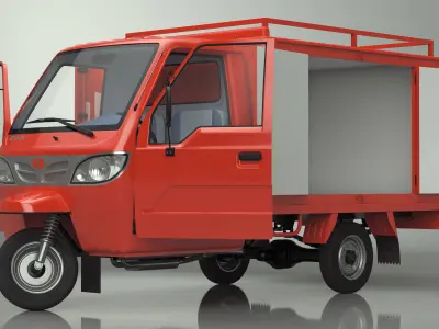 Delivery Trike with Close Body Red Rigged 3D model