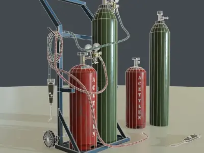PBR Welding Set gas cylinders on cart Low-poly 3D model