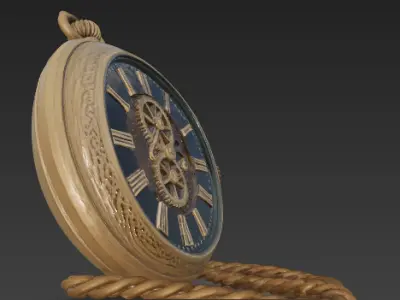 Steampunk Pocket Watch - Brass timepiece with exposed gears 3D model