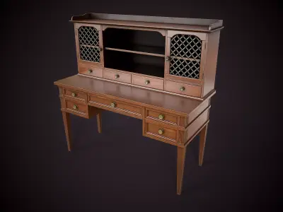 Vintage Office Desk with hutch Low-poly 3D model