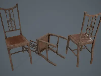Wooden Chair Low-poly 3D model 12