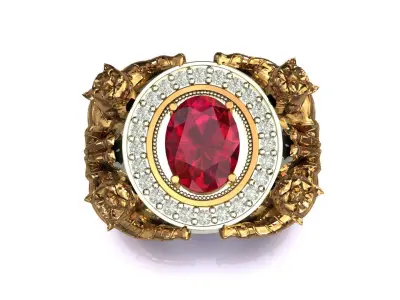 Tiger Four Ruby Ring 3D print model