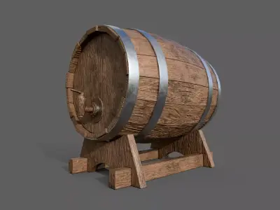 Wooden Barrel Low-poly 3D model 3