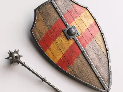 Medieval Shield and Mace Low-poly 3D model